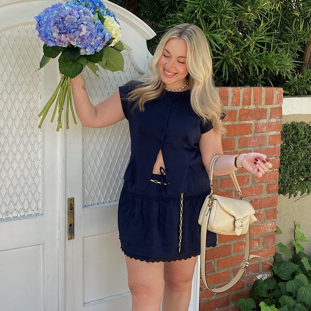 Reformation navy blue mini skirt